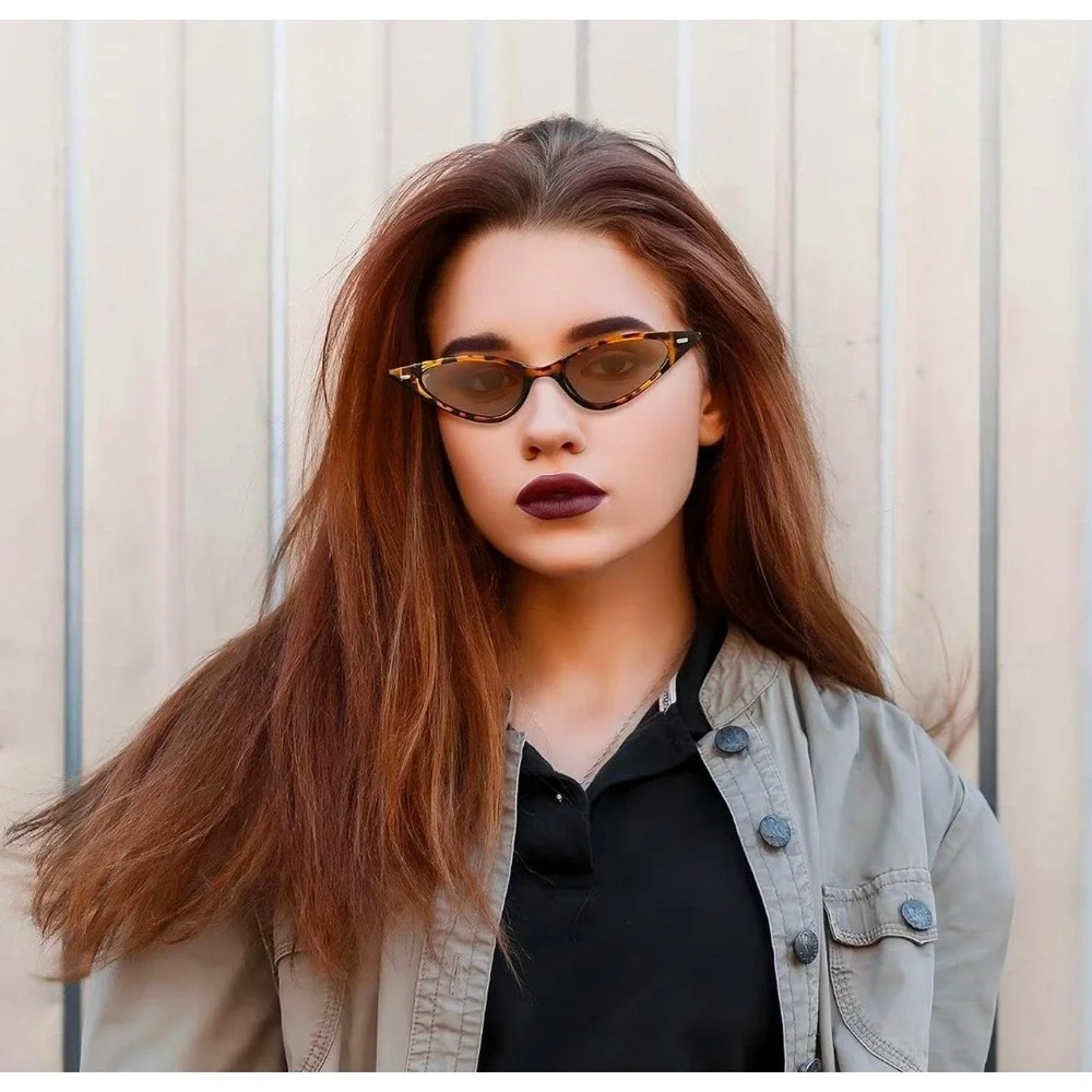 Cat Eye Sunglasses Womens OS Tortoise New Slim Retro Leopard UV400 Narrow Frames
